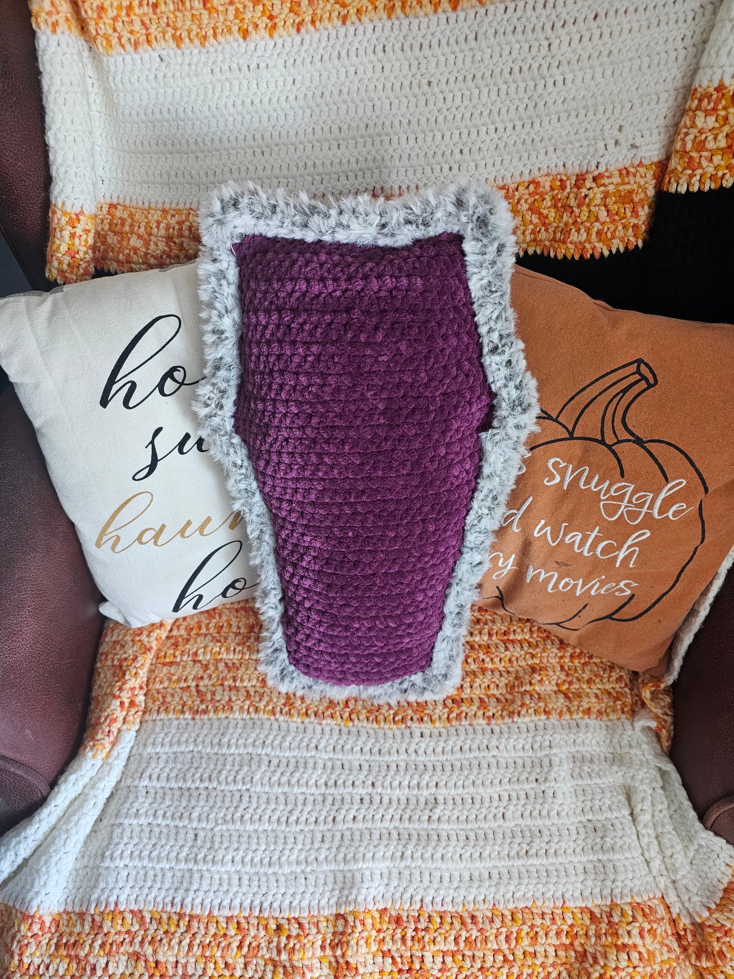 Gray Faux Fur and Purple Cuddle Coffin