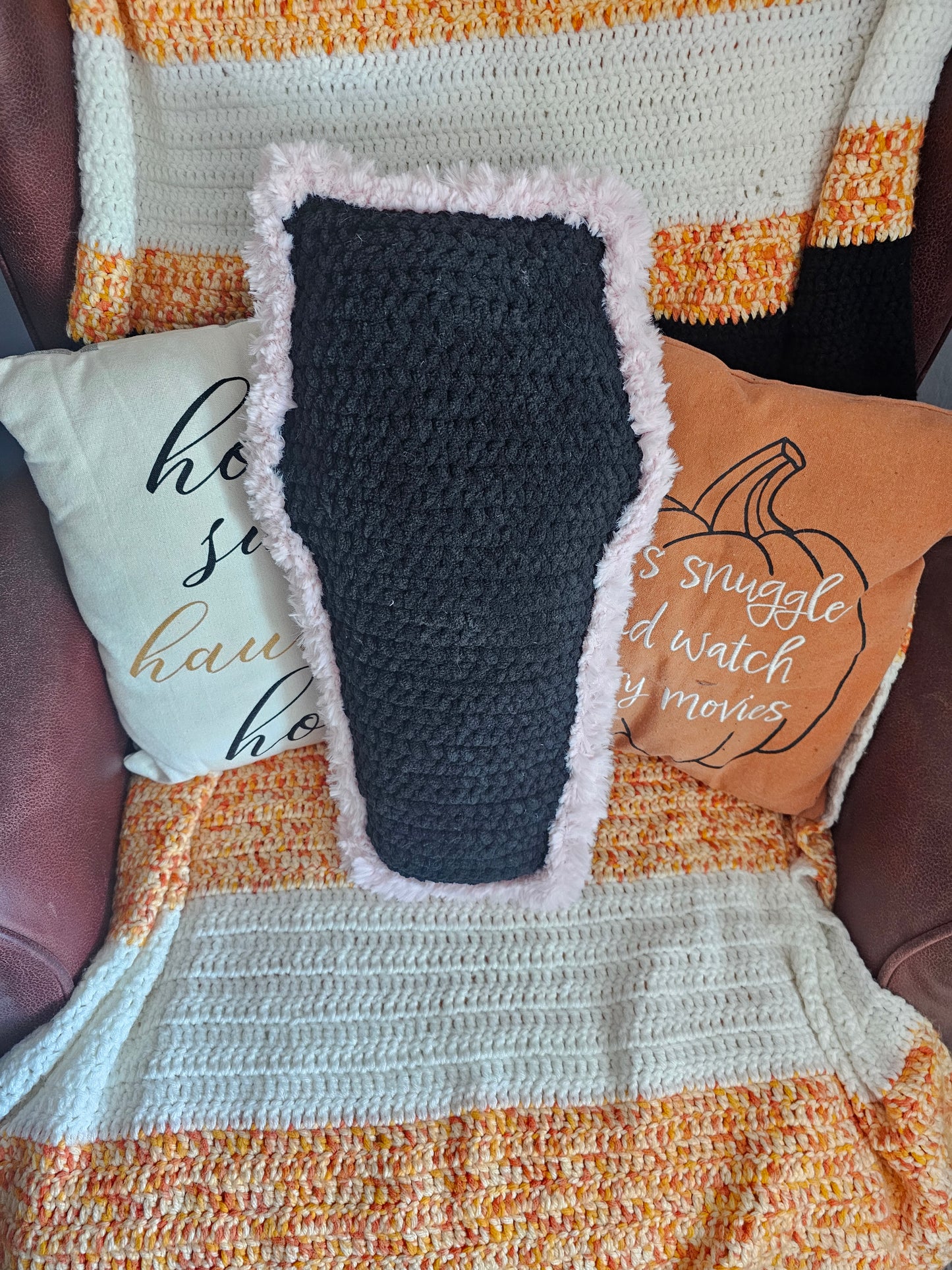 Light Pink Faux Fur and Black Cuddle Coffin