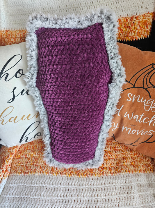 Gray Faux Fur and Purple Cuddle Coffin