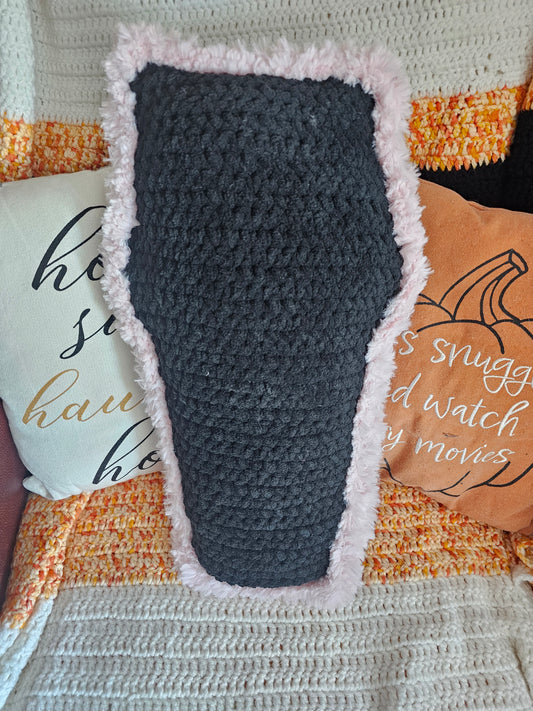 Light Pink Faux Fur and Black Cuddle Coffin
