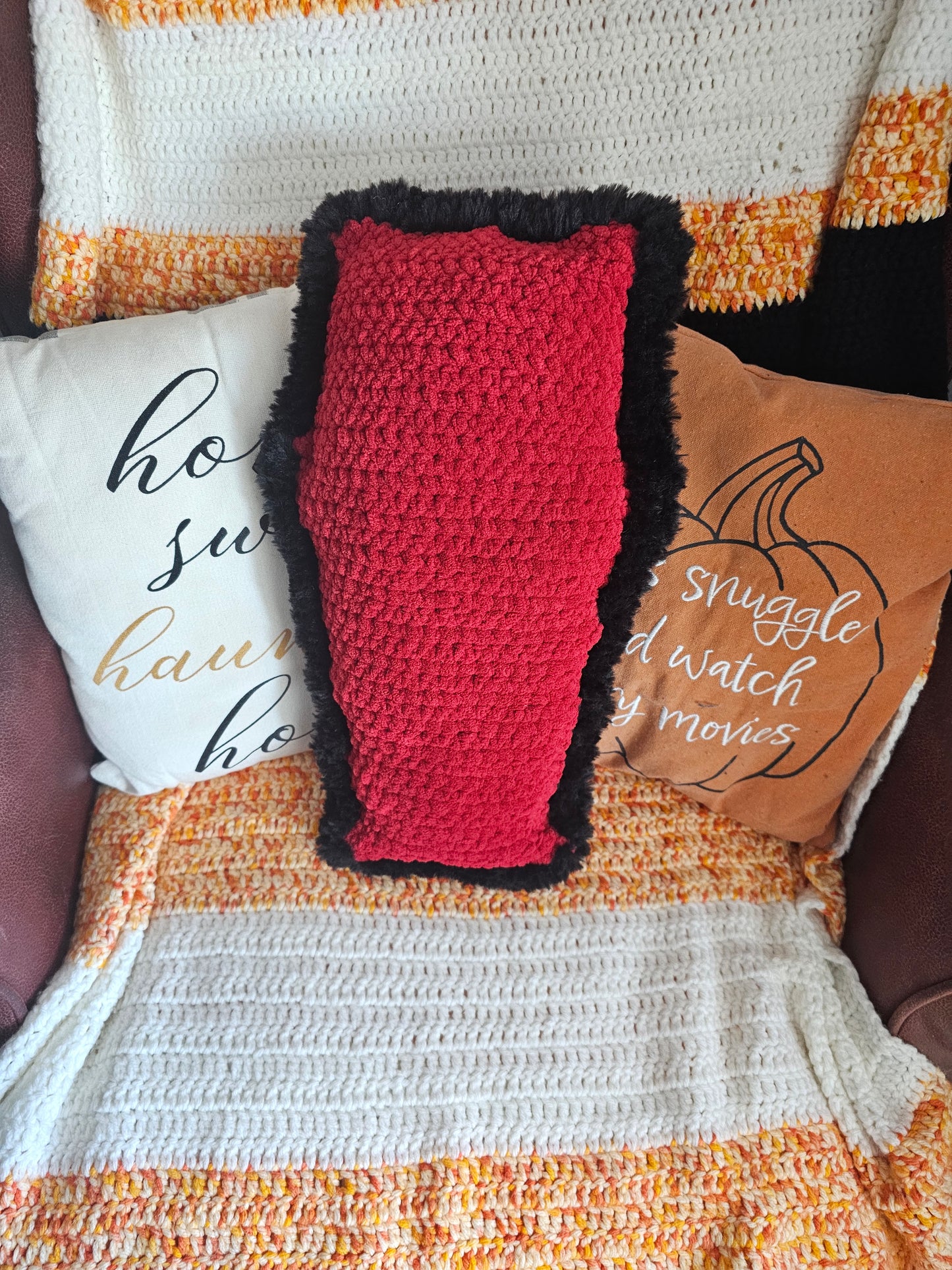 Black Faux Fur and Red Cuddle Coffin