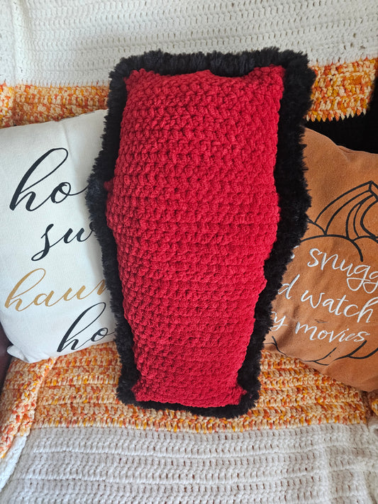 Black Faux Fur and Red Cuddle Coffin